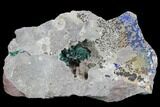 Malachite After Azurite Crystal Cluster on Druzy Quartz - Morocco #90341-1